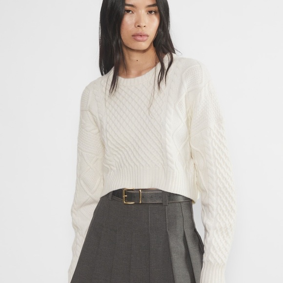 Aritzia Sweaters - Aritzia Sunday Best cream Peggy cropped merino wool cable knit sweater - XS NWOT